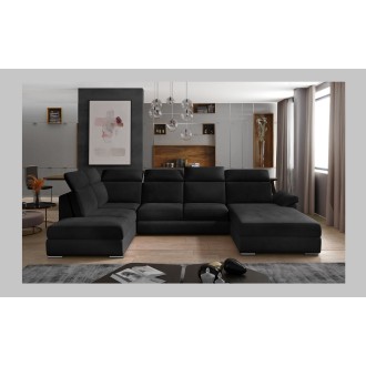 Canapé panoramique convertible MAJESTA 5 places noir – angle droit avec coffre – version 2 