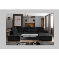 Canapé panoramique convertible MAJESTA 5 places noir – angle droit avec coffre – version 2 