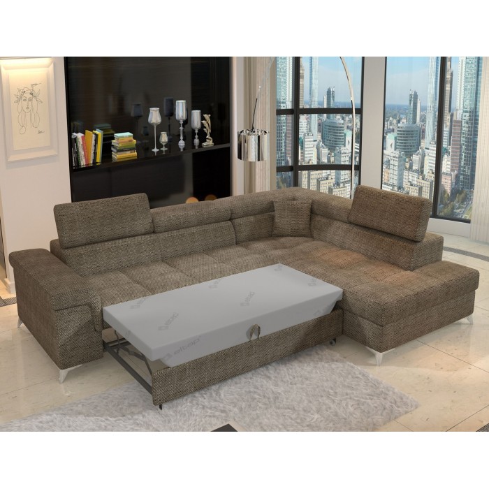Canapé d’angle convertible PALAZZO 4 places beige – angle droit avec 1 coussin 