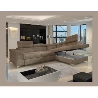 Canapé d’angle convertible PALAZZO 4 places beige – angle droit avec 1 coussin 