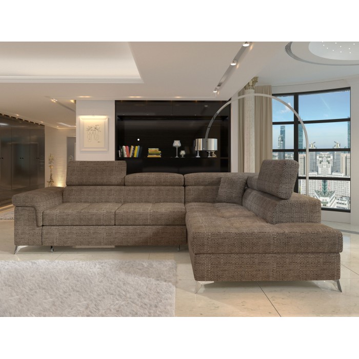 Canapé d’angle convertible PALAZZO 4 places beige – angle droit avec 1 coussin 