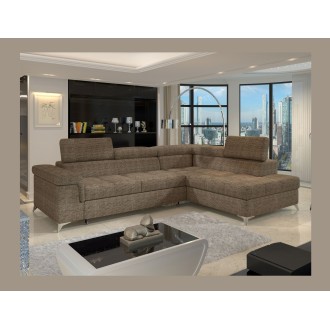 Canapé d’angle convertible PALAZZO 4 places beige – angle droit avec 1 coussin 