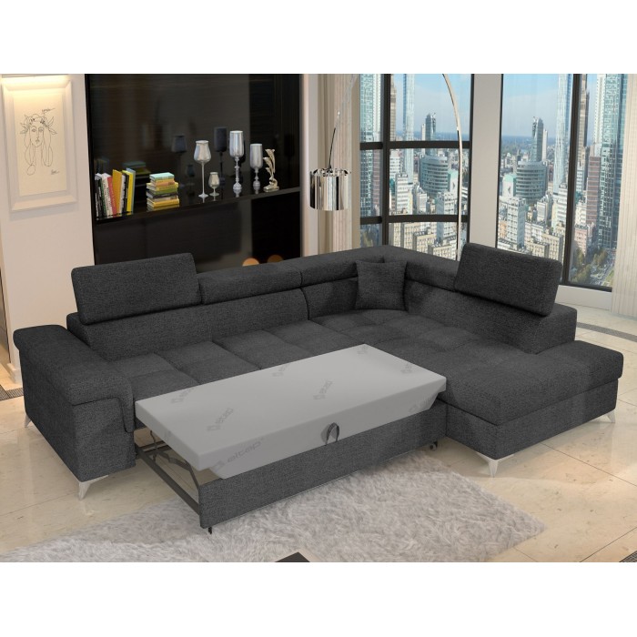 Canapé d’angle convertible PALAZZO 4 places gris foncé – angle droit avec 1 coussin 