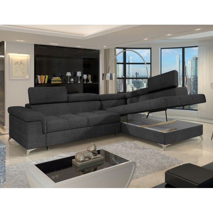 Canapé d’angle convertible PALAZZO 4 places gris foncé – angle droit avec 1 coussin 