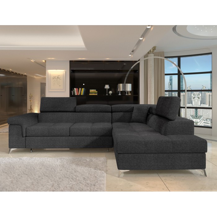 Canapé d’angle convertible PALAZZO 4 places gris foncé – angle droit avec 1 coussin 