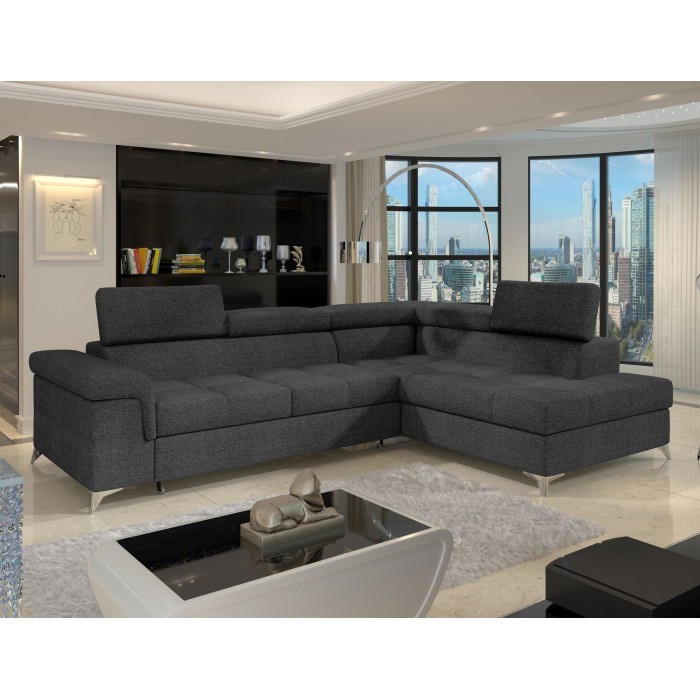 Canapé d’angle convertible PALAZZO 4 places gris foncé – angle droit avec 1 coussin 