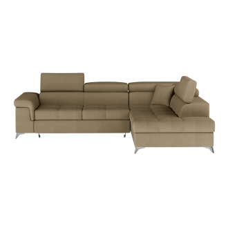 Canapé d’angle convertible PALAZZO 4 places marron – angle droit avec 1 coussin 