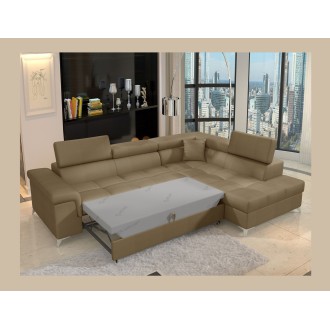 Canapé d’angle convertible PALAZZO 4 places marron – angle droit avec 1 coussin 