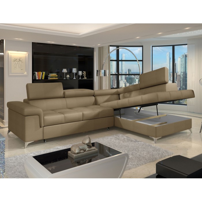 Canapé d’angle convertible PALAZZO 4 places marron – angle droit avec 1 coussin 