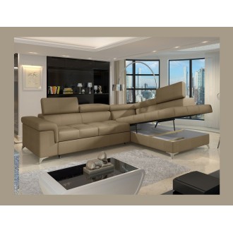 Canapé d’angle convertible PALAZZO 4 places marron – angle droit avec 1 coussin 