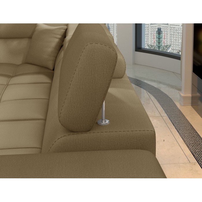 Canapé d’angle convertible PALAZZO 4 places marron – angle droit avec 1 coussin 