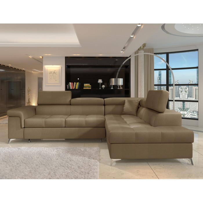 Canapé d’angle convertible PALAZZO 4 places marron – angle droit avec 1 coussin 