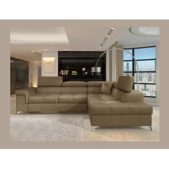 Canapé d’angle convertible PALAZZO 4 places marron – angle droit avec 1 coussin 