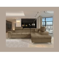 Canapé d’angle convertible PALAZZO 4 places marron – angle droit avec 1 coussin 