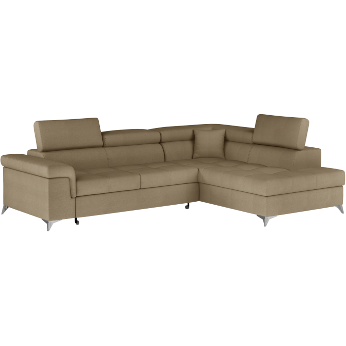 Canapé d’angle convertible PALAZZO 4 places marron – angle droit avec 1 coussin 