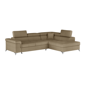 Canapé d’angle convertible PALAZZO 4 places marron – angle droit avec 1 coussin 