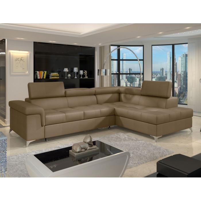 Canapé d’angle convertible PALAZZO 4 places marron – angle droit avec 1 coussin 