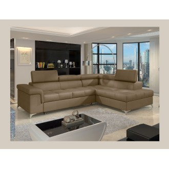 Canapé d’angle convertible PALAZZO 4 places marron – angle droit avec 1 coussin 