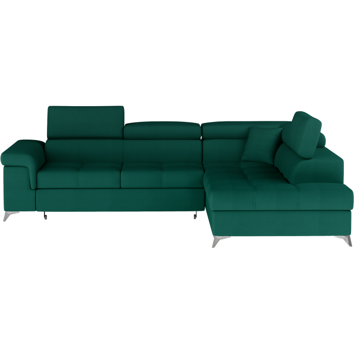 Canapé d’angle convertible PALAZZO 4 places vert foncé – angle droit avec 1 coussin 