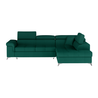 Canapé d’angle convertible PALAZZO 4 places vert foncé – angle droit avec 1 coussin 