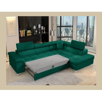 Canapé d’angle convertible PALAZZO 4 places vert foncé – angle droit avec 1 coussin 