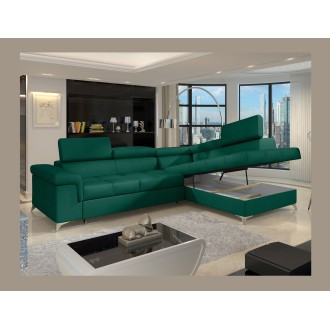 Canapé d’angle convertible PALAZZO 4 places vert foncé – angle droit avec 1 coussin 
