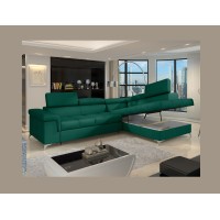 Canapé d’angle convertible PALAZZO 4 places vert foncé – angle droit avec 1 coussin 