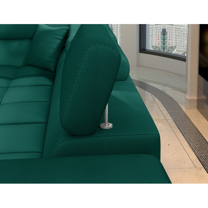 Canapé d’angle convertible PALAZZO 4 places vert foncé – angle droit avec 1 coussin 
