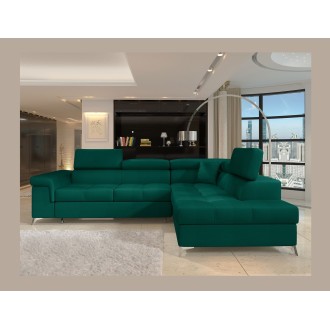 Canapé d’angle convertible PALAZZO 4 places vert foncé – angle droit avec 1 coussin 
