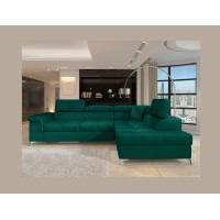 Canapé d’angle convertible PALAZZO 4 places vert foncé – angle droit avec 1 coussin 