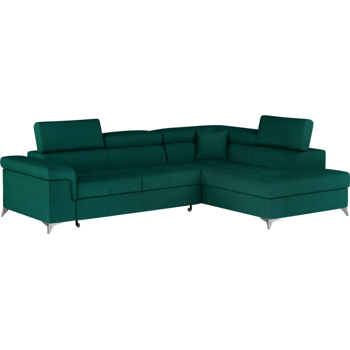 Canapé d’angle convertible PALAZZO 4 places vert foncé – angle droit avec 1 coussin 
