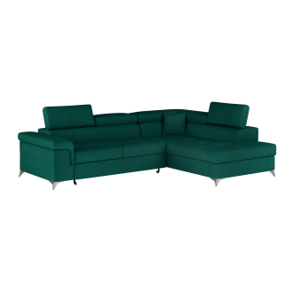 Canapé d’angle convertible PALAZZO 4 places vert foncé – angle droit avec 1 coussin 