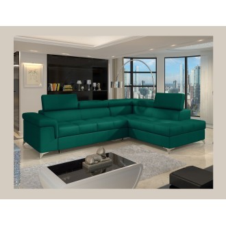 Canapé d’angle convertible PALAZZO 4 places vert foncé – angle droit avec 1 coussin 