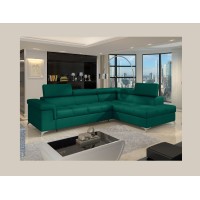 Canapé d’angle convertible PALAZZO 4 places vert foncé – angle droit avec 1 coussin 