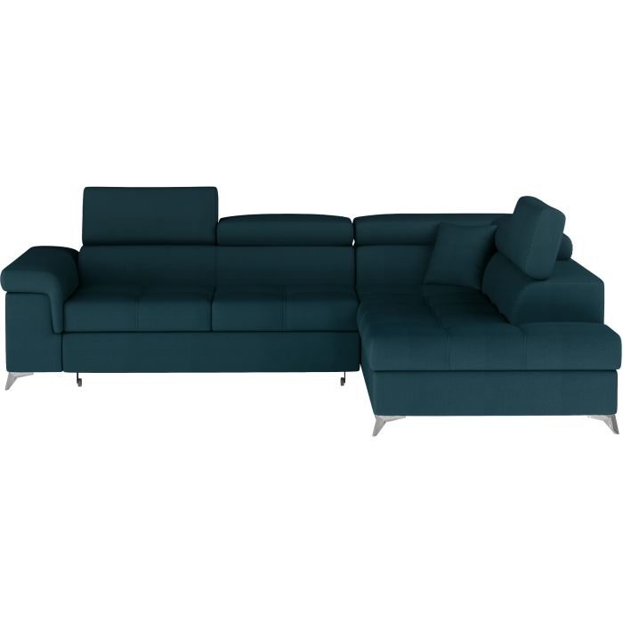 Canapé d’angle convertible PALAZZO 4 places bleu foncé – angle droit avec 1 coussin 
