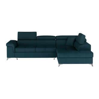 Canapé d’angle convertible PALAZZO 4 places bleu foncé – angle droit avec 1 coussin 
