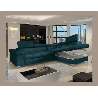 Canapé d’angle convertible PALAZZO 4 places bleu foncé – angle droit avec 1 coussin 