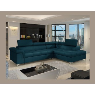 Canapé d’angle convertible PALAZZO 4 places bleu foncé – angle droit avec 1 coussin 