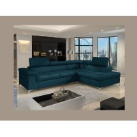 Canapé d’angle convertible PALAZZO 4 places bleu foncé – angle droit avec 1 coussin 