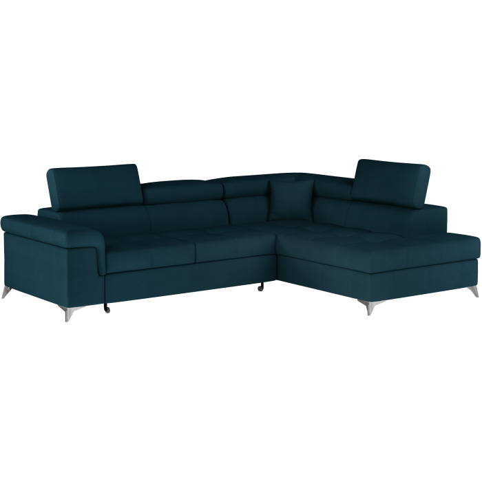 Canapé d’angle convertible PALAZZO 4 places bleu foncé – angle droit avec 1 coussin 
