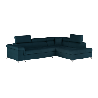 Canapé d’angle convertible PALAZZO 4 places bleu foncé – angle droit avec 1 coussin 