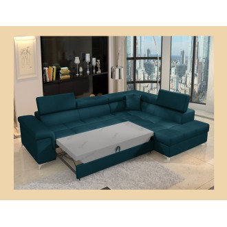 Canapé d’angle convertible PALAZZO 4 places bleu foncé – angle droit avec 1 coussin 