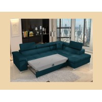 Canapé d’angle convertible PALAZZO 4 places bleu foncé – angle droit avec 1 coussin 