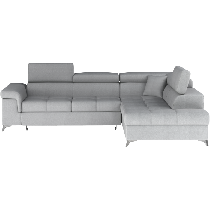 Canapé d’angle convertible PALAZZO 4 places gris clair – angle droit avec 1 coussin 