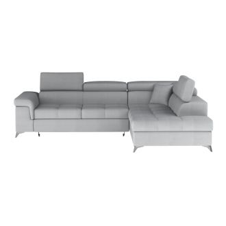 Canapé d’angle convertible PALAZZO 4 places gris clair – angle droit avec 1 coussin 