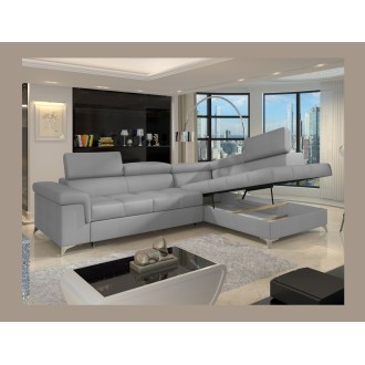 Canapé d’angle convertible PALAZZO 4 places gris clair – angle droit avec 1 coussin 