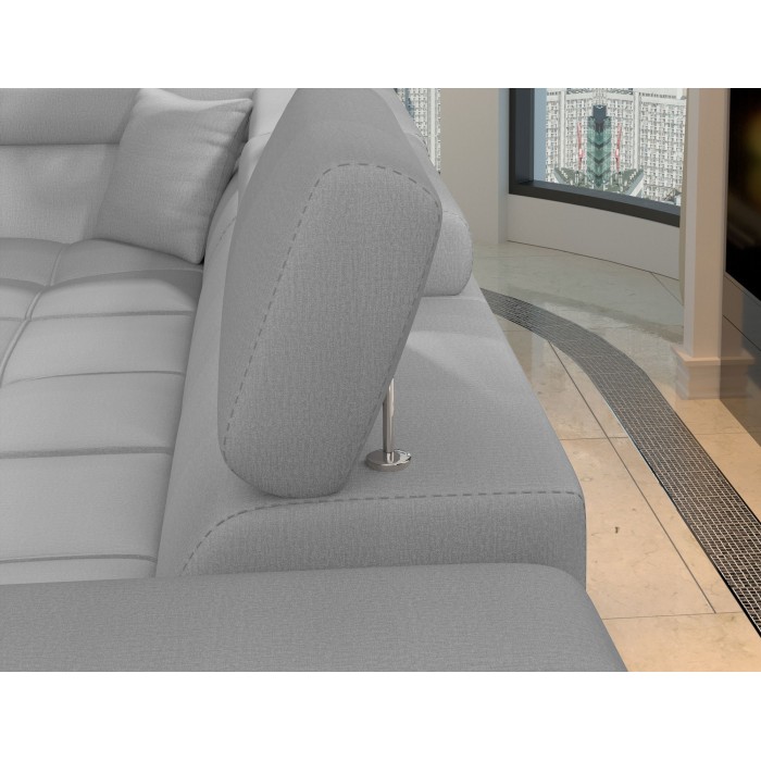 Canapé d’angle convertible PALAZZO 4 places gris clair – angle droit avec 1 coussin 