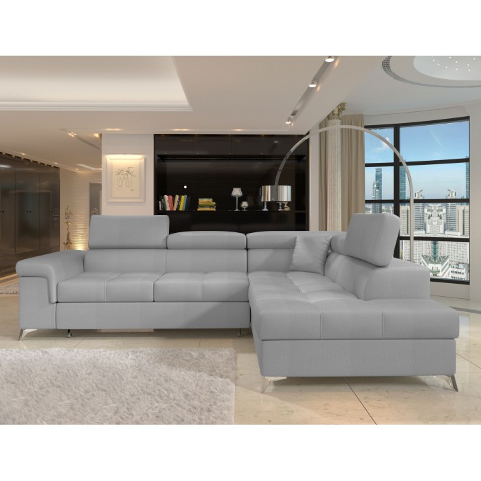 Canapé d’angle convertible PALAZZO 4 places gris clair – angle droit avec 1 coussin 