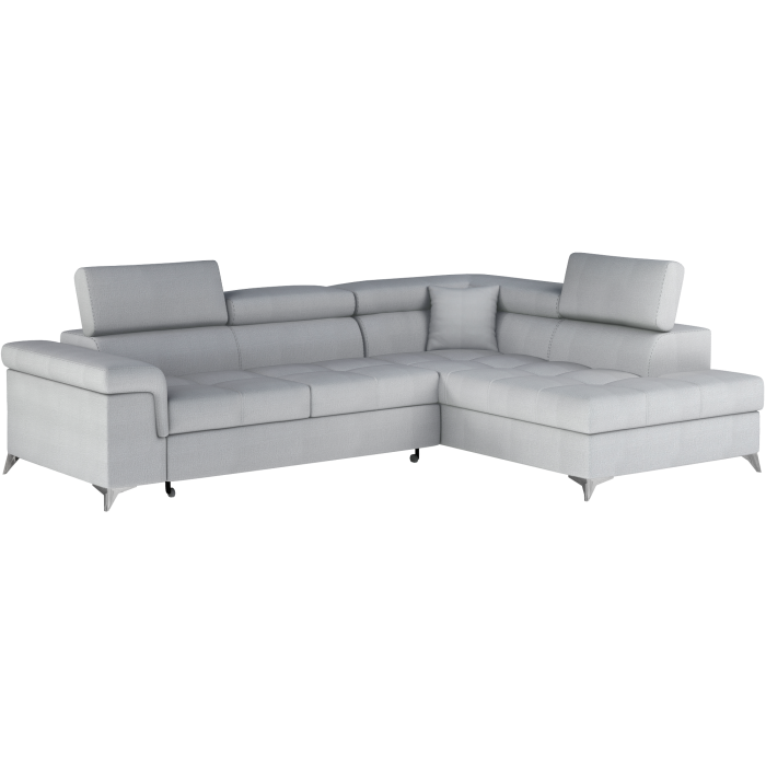 Canapé d’angle convertible PALAZZO 4 places gris clair – angle droit avec 1 coussin 