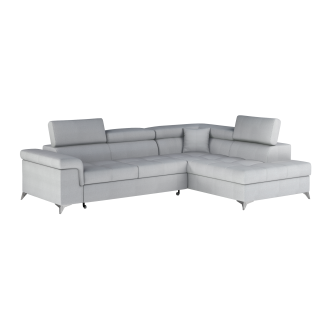 Canapé d’angle convertible PALAZZO 4 places gris clair – angle droit avec 1 coussin 